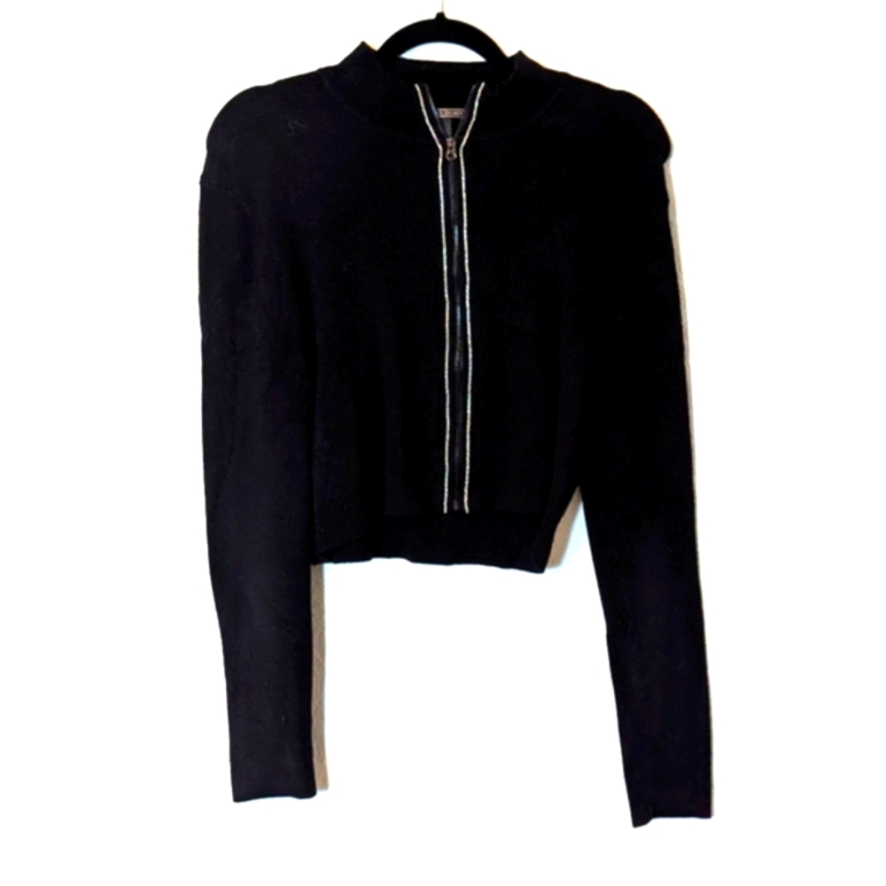 Victoria's Secret Black Cropped Knit Jacket with High Neckline and Slim …